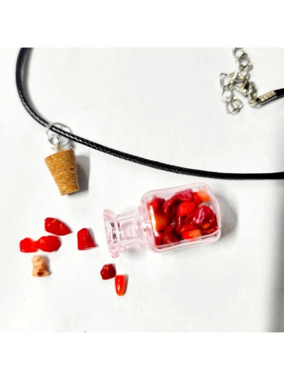 Hand Crafted Red Coral Mini Bottle Pendant Necklace